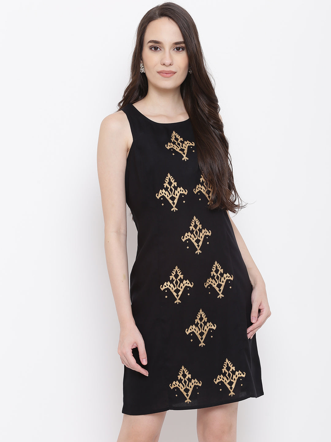 Incut sleeve Pencil mini dress in black