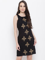 Incut sleeve Pencil mini dress in black