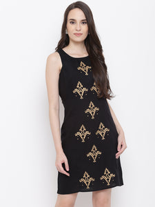 Incut sleeve Pencil mini dress in black