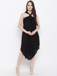 Draped ring neck flare dress