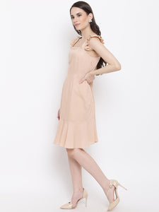 Shoulder strap frill dress in Skin