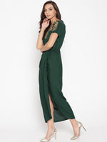 Load image into Gallery viewer, Gold Block Print Front Pleated side cowl dress
