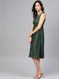 Printed Midi Dress with asymmetric overlap neck