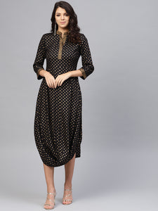 Front Cowl chinese collar printed dress