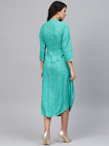 Front Cowl chinese collar printed dress