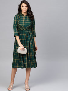 Printed Midi dress with mock waistcoat