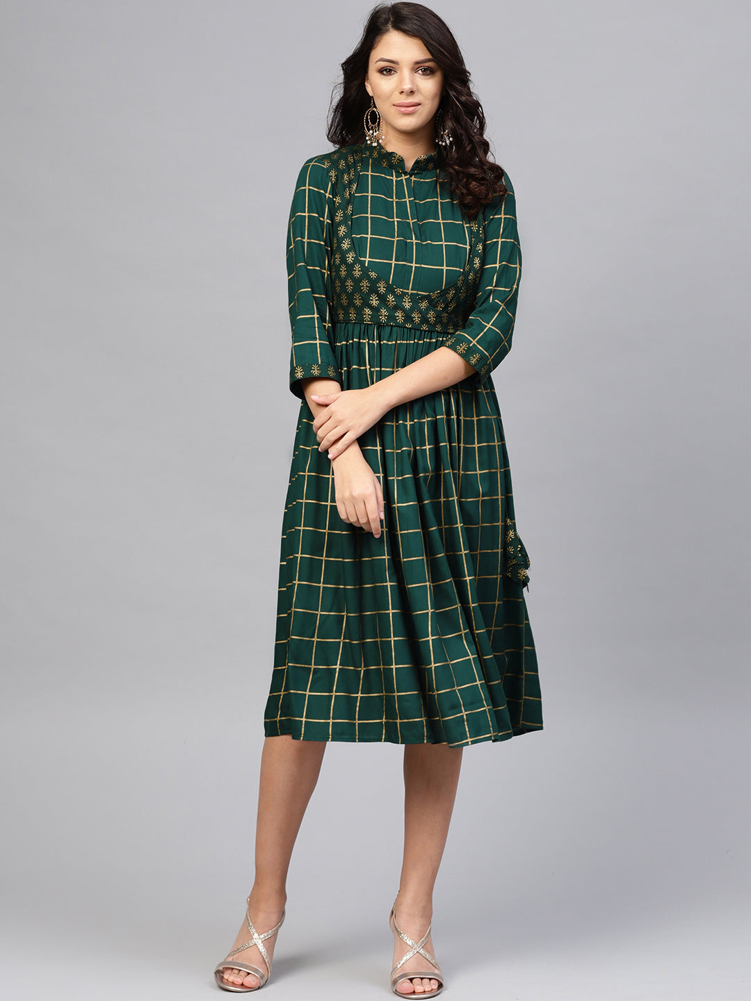 Printed Midi dress with mock waistcoat