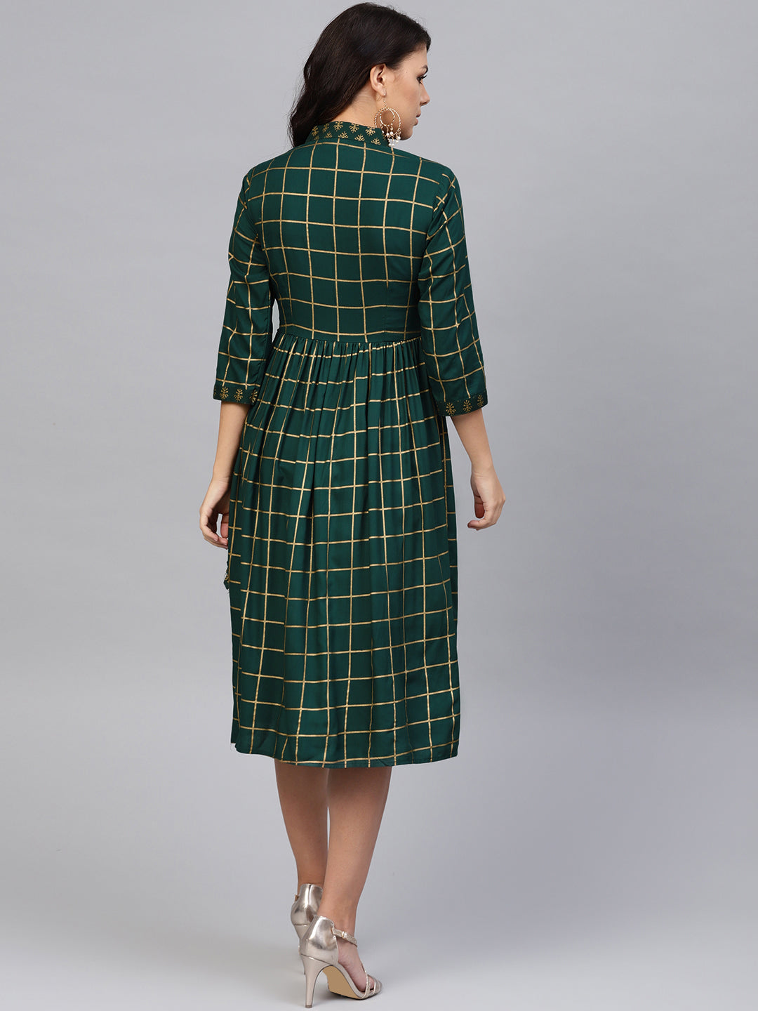 Printed Midi dress with mock waistcoat