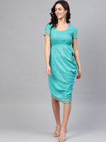 Load image into Gallery viewer, Asymmetric side cowl printed dress
