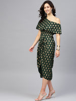 Load image into Gallery viewer, One Shoulder yoke overlap printed dress
