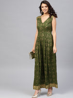 Load image into Gallery viewer, Front loops with flare pleated pants printed jumpsuit
