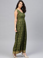 Load image into Gallery viewer, Front loops with flare pleated pants printed jumpsuit

