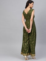 Load image into Gallery viewer, Front loops with flare pleated pants printed jumpsuit
