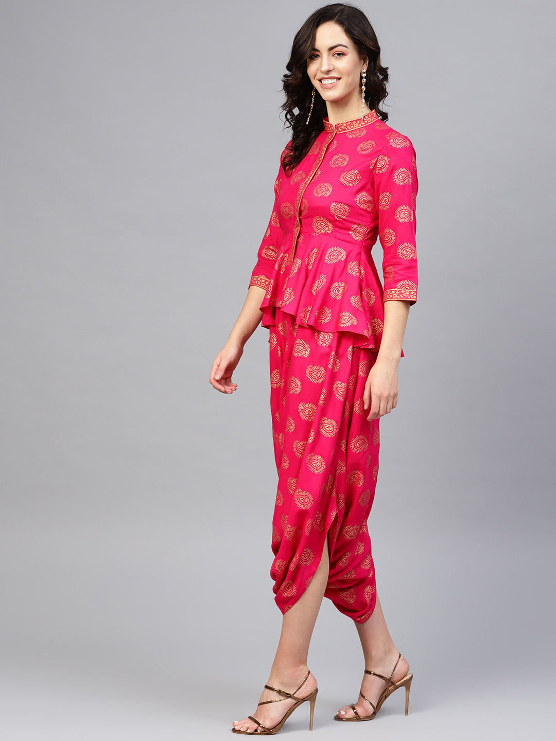 Peplum yoke with low crotch printed jumpsuit