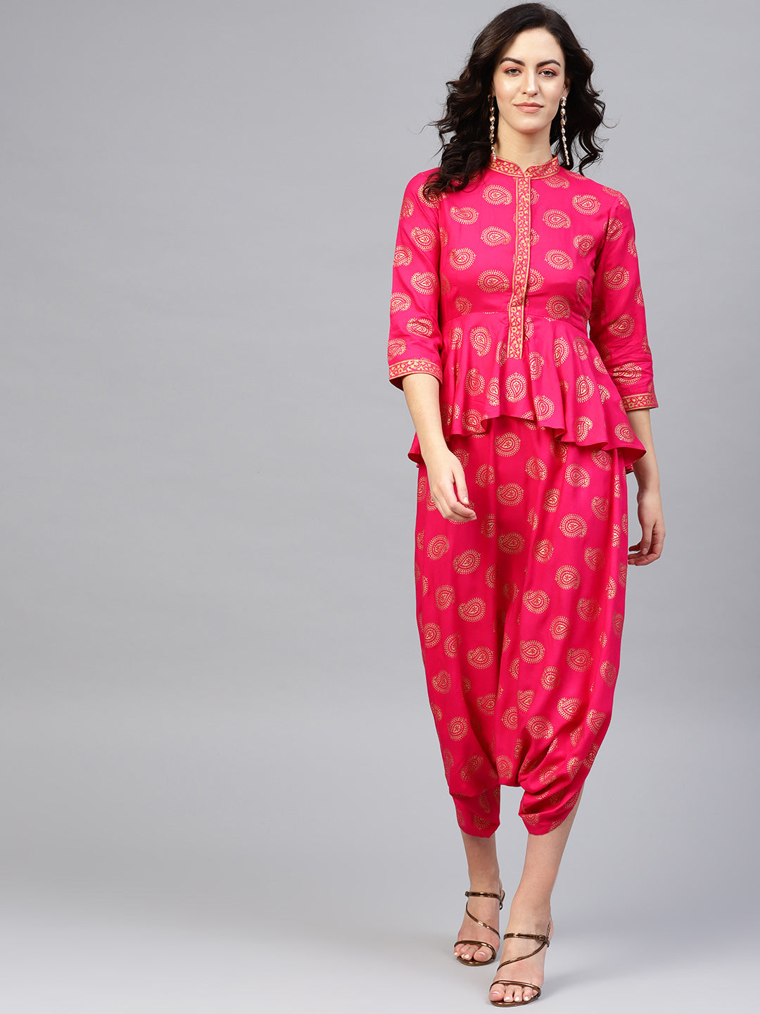 Peplum yoke with low crotch printed jumpsuit