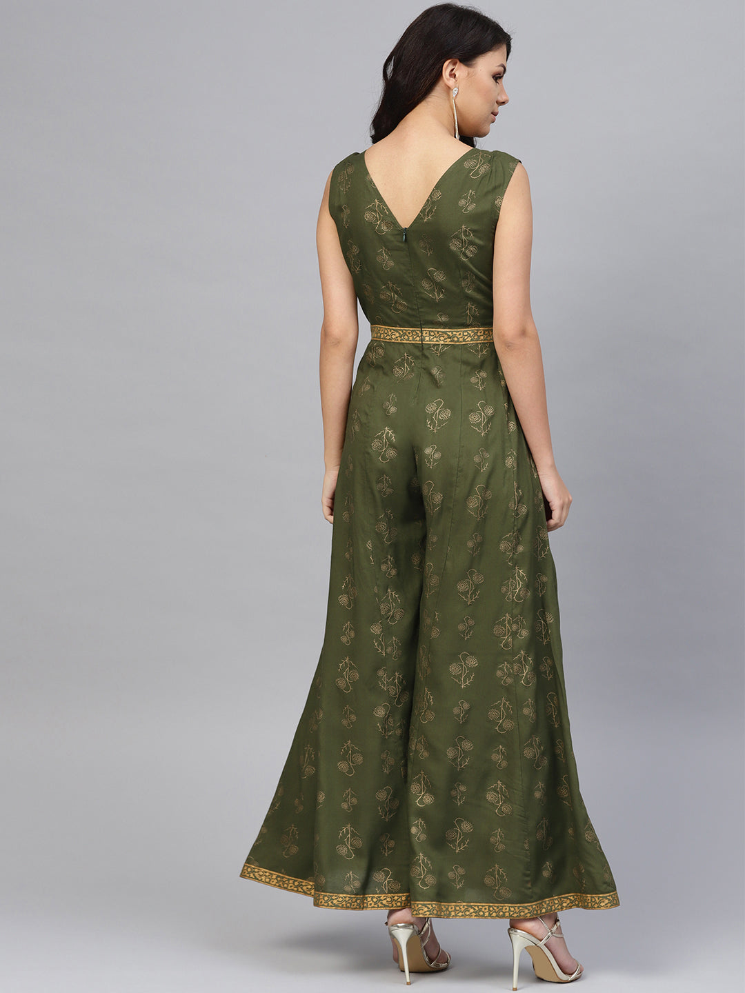 Front borders with kalidar pants printed jumpsuit