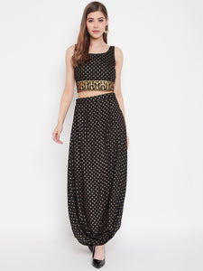 Crop top with cowl dhoti skirt