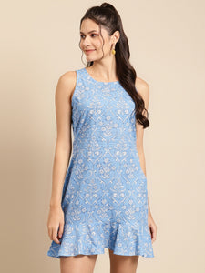 Printed Shift Dress with flare at the hem