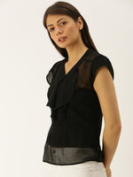 Load image into Gallery viewer, frill neck cap sleeve blouse
