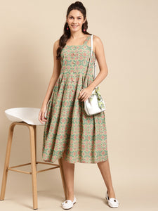 Strappy Box pleate Midi dress with front buttons