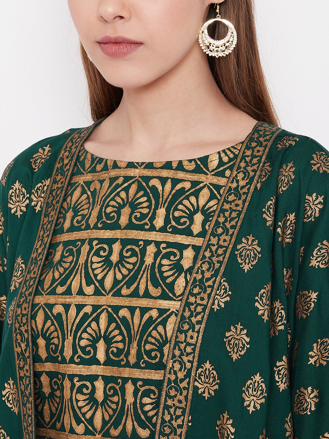 High low gold print Shrug