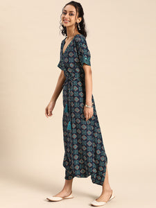 Overlap neck dhoti jumpsuit