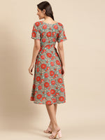 Load image into Gallery viewer, Midi Printed Dress with overlap neck and side tie
