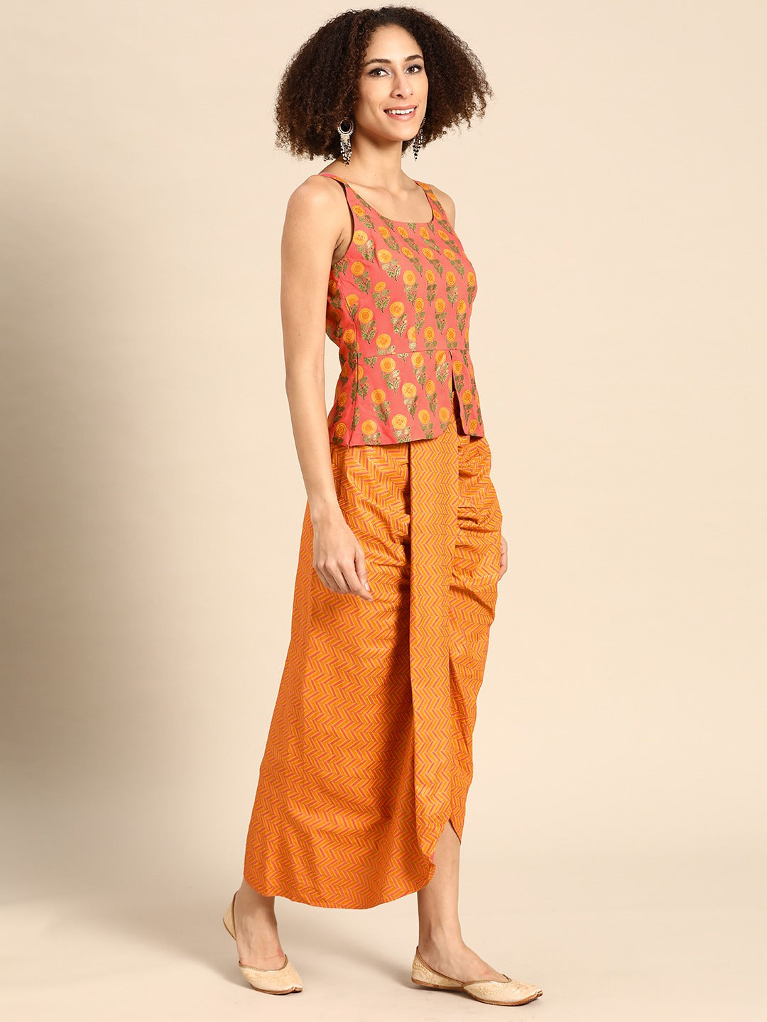 Beige Printed Dhoti Skirt Set Design by Soup by Sougat Paul at Pernia's Pop  Up Shop 2023