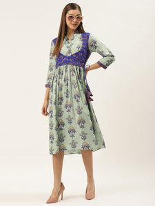 Printed Midi dress with mock waistcoat