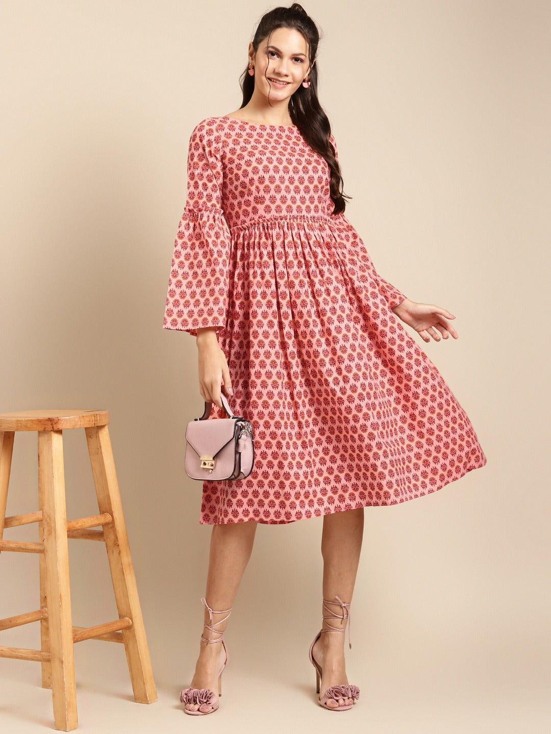 Foral Print Midi Dress with bell sleeve