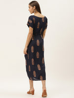Load image into Gallery viewer, Gold Block Print Front Pleated side cowl dress
