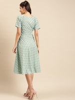 Load image into Gallery viewer, Midi Printed Dress with overlap neck and side tie
