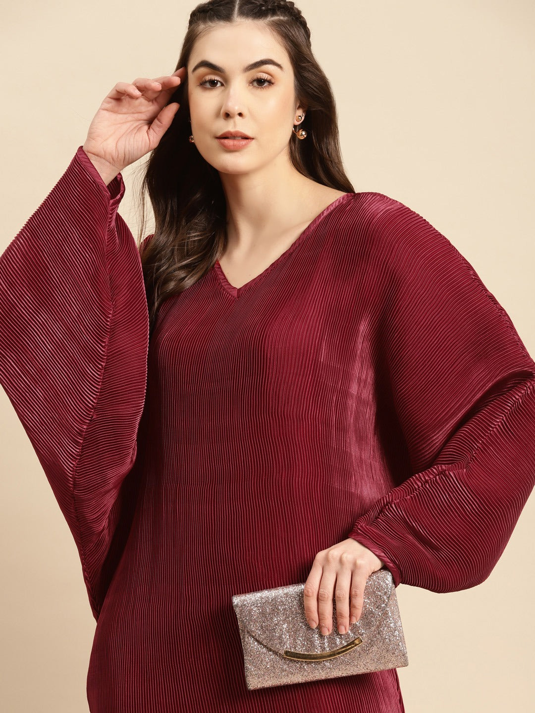 Dolman sleeve fitted midi dress