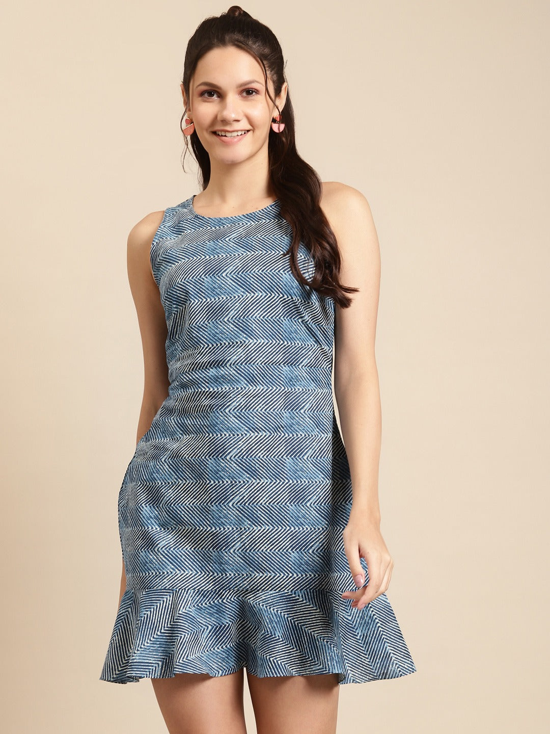 Printed Shift Dress with flare at the hem