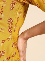 Peplum with dhoti Jumpsuit in Mustard Print