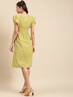 Load image into Gallery viewer, Frill sleeve printed midi dress with buckle belt
