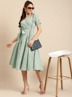 Load image into Gallery viewer, Midi Printed Dress with overlap neck and side tie
