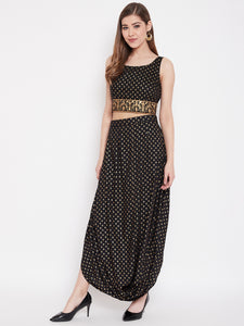 Crop top with cowl dhoti skirt