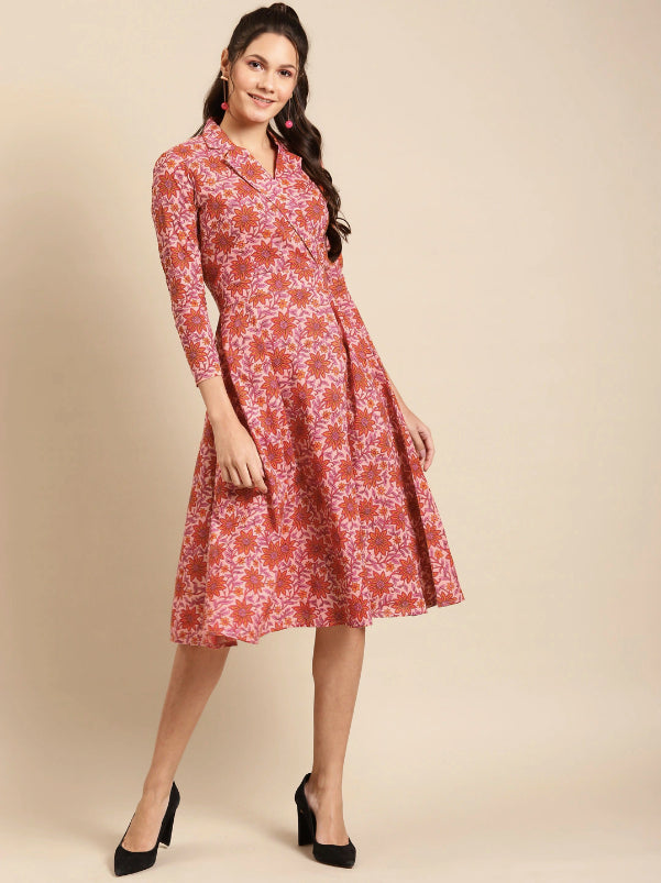 Notch collar with biased flare midi dress